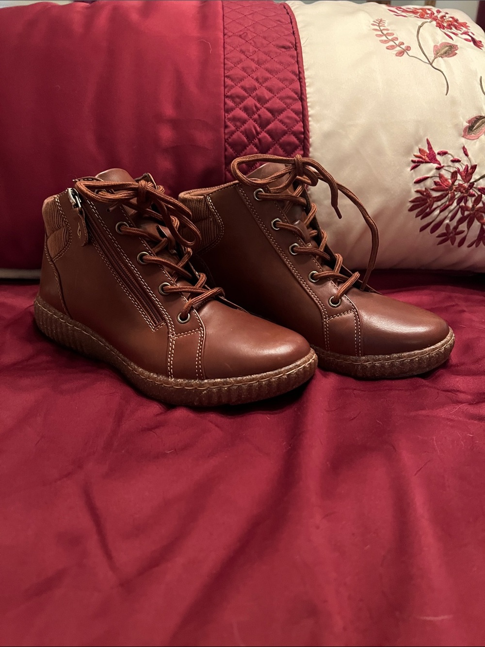 Clarks Brown Lace-Up Ankle Boots with Side Zip